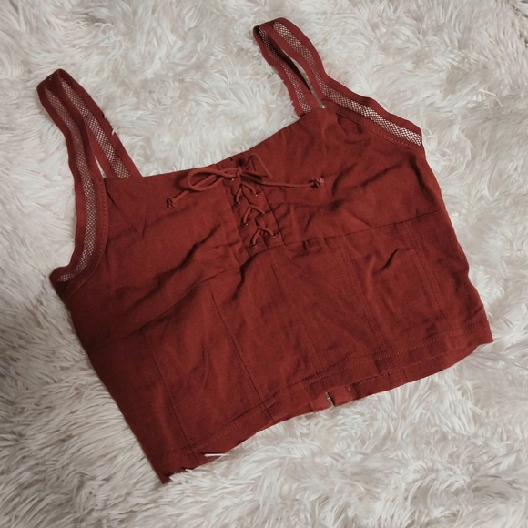 Rust Lace-Up Crop Top - Picture 6 of 8